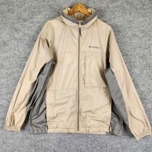 Columbia Windbreaker Jacket Mens Full Zip Khaki Grey Lightweight Hooded Large